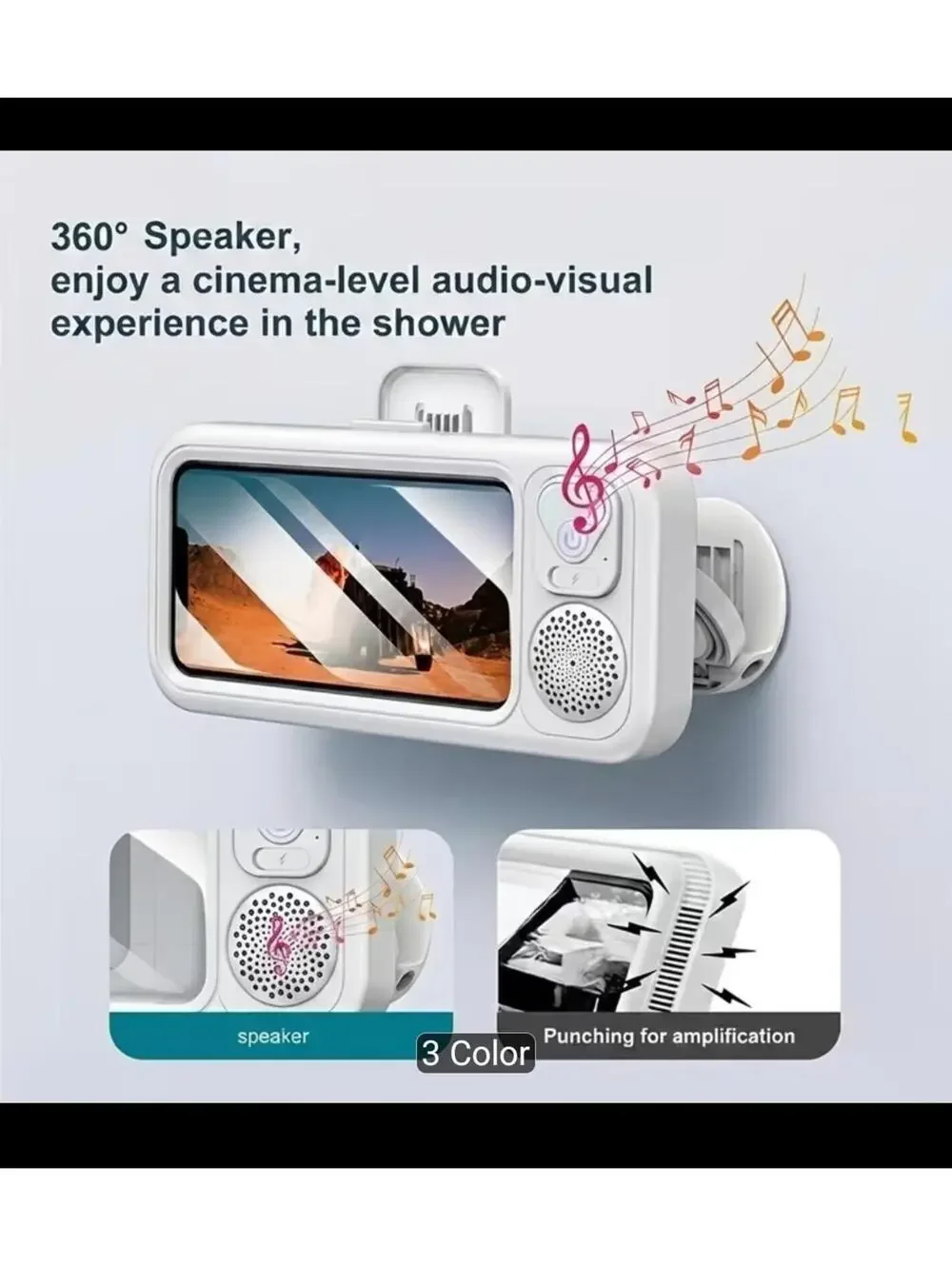 Pink Shower Phone Holder with Wireless Bluetooth Speaker